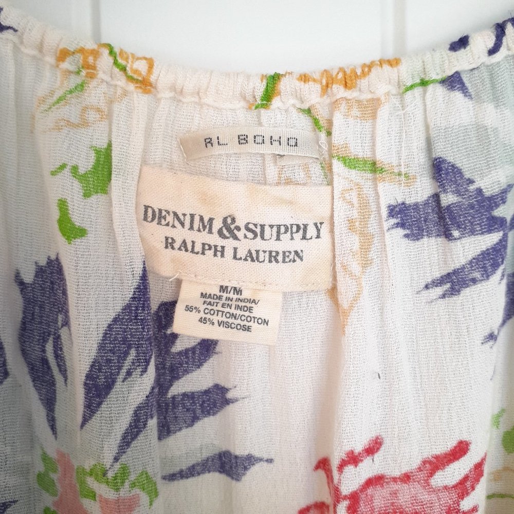 Denim & Supply Ralph Lauren Floral Boho Peasant Top Cream Multi-Colored Size M - Picture 3 of 11